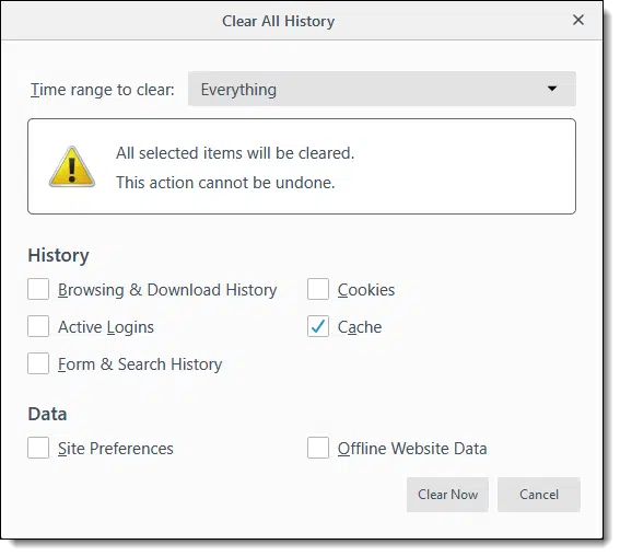Firefox Clear History Dialog