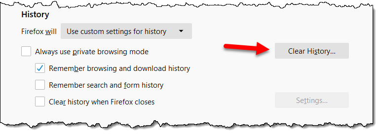 Clear History button in Firefox options