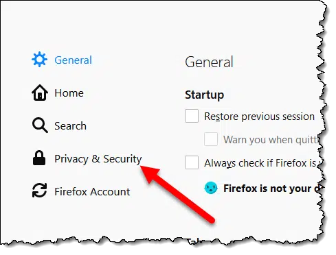 Privacy & Security link in Firefox Options