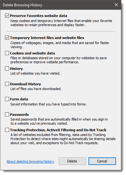 Delete Browsing History in Internet Explorer