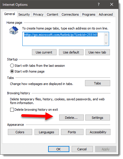 Options Dialog in Internet Explorer