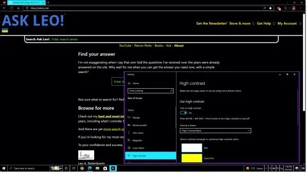 Windows 10 in High Contrast