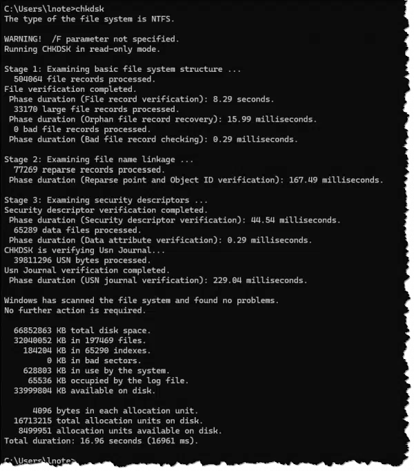 A run of CHKDSK.