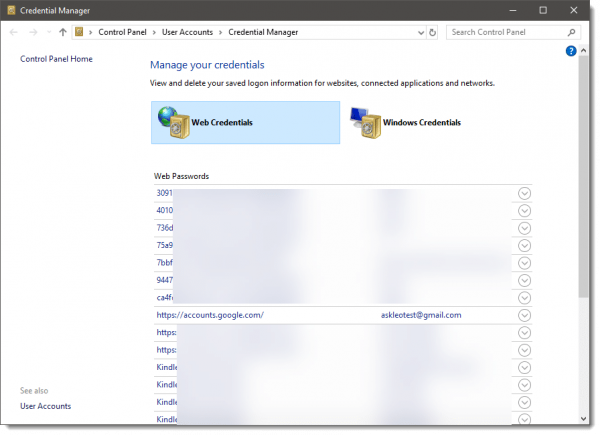 Manage Web Credentials in Windows 10