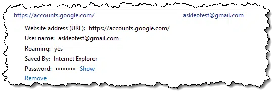 An entry in Manage Web Credentials