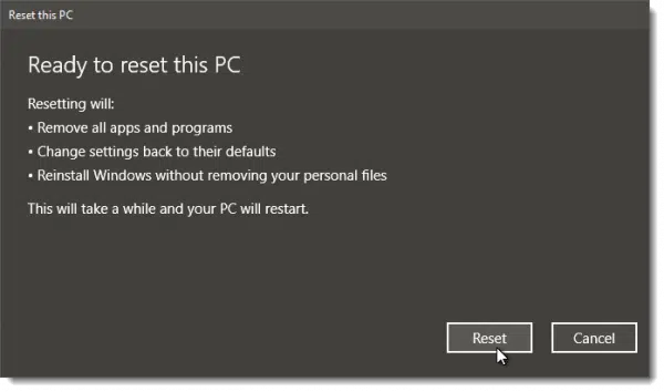 Ready to reset this PC