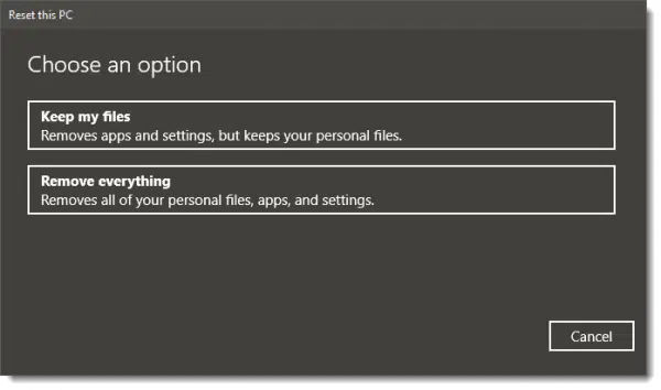 Choose an option dialog