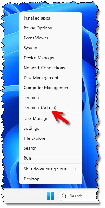 Terminal (Admin) in Start