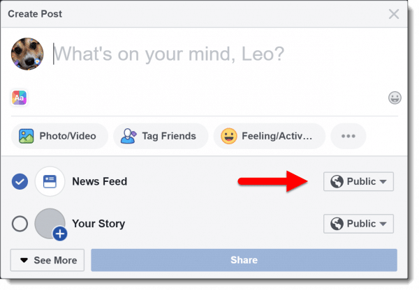 Visibility options when making a Facebook post