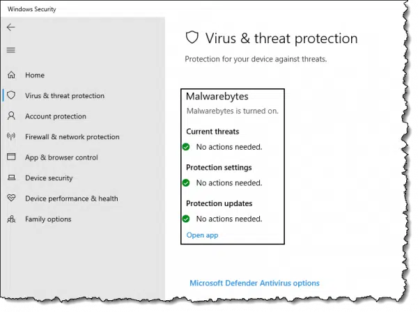 Malwarebytes in Windows Security