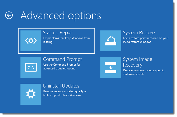 Advanced Options boot menu