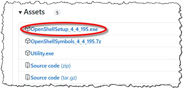 Open Shell setup link.