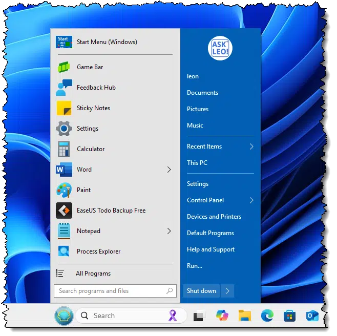Windows 11 with Windows 7 Start menu