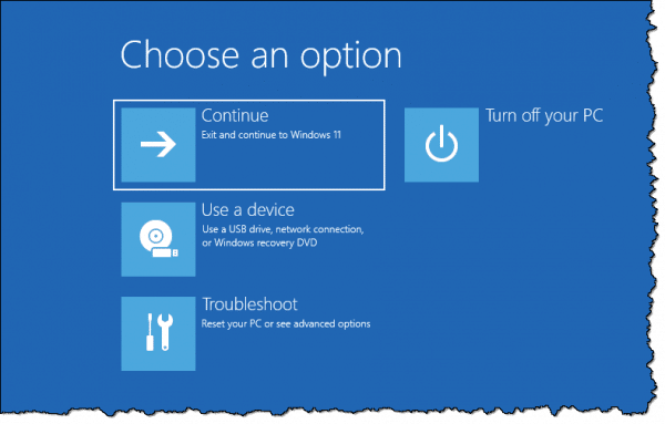 Choose an option screen.