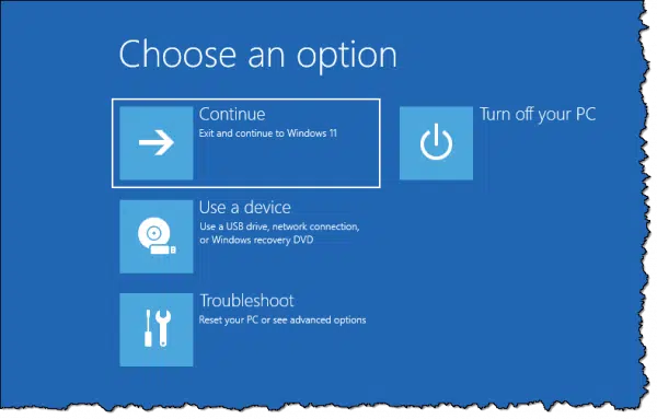 Choose an option screen.