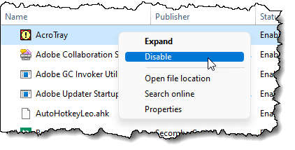 Disabling AcroTray in Task Manager Startup