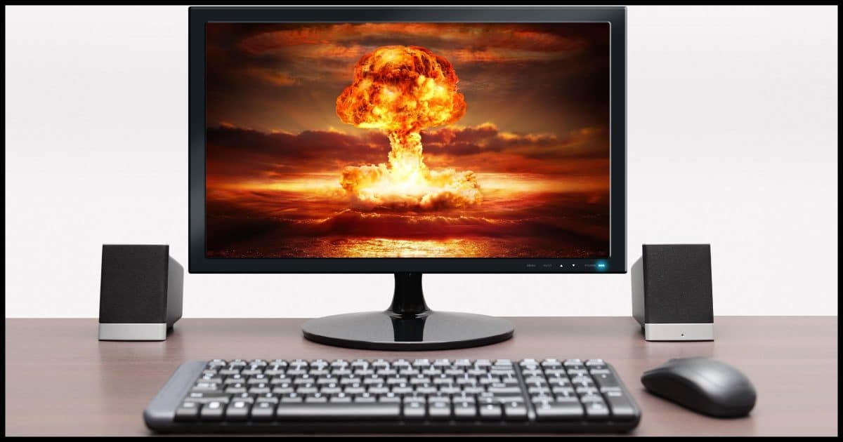Nuclear explosion on a computer screen.
