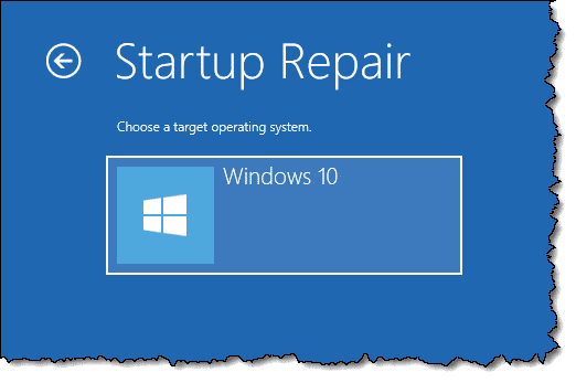Startup repair -- operating system selection