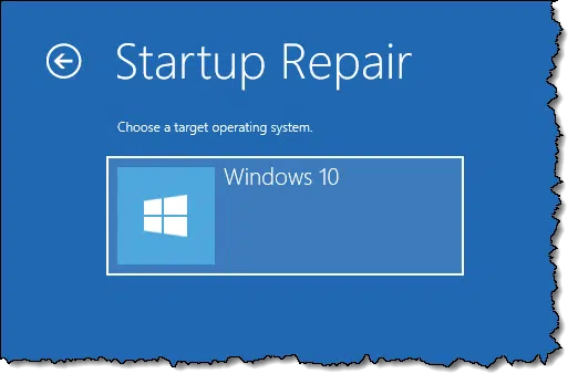 Startup repair -- operating system selection