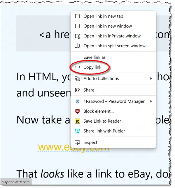 Copying the destination link to the clipboard.