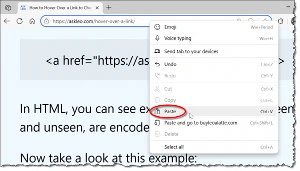 Link pasted into an address bar.