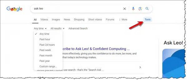 Time options in search