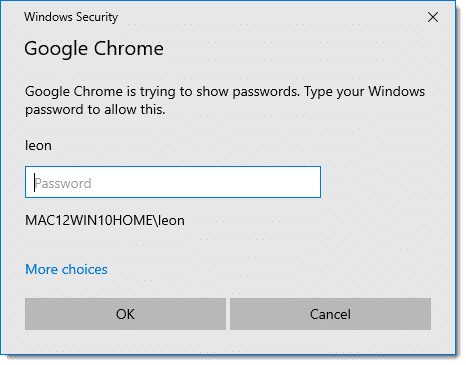 windows asking for password for chrome settings