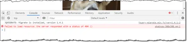 The Inspect console, showing an error