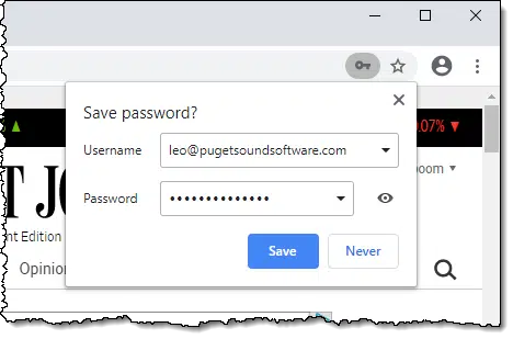 Google Chrome Save Password Dialog
