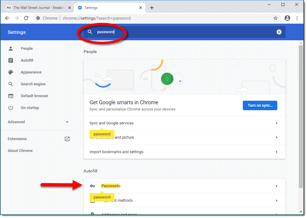 chrome settings passwords ze