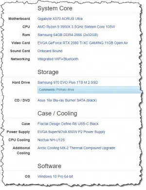 Configuration of my new desktop machine.