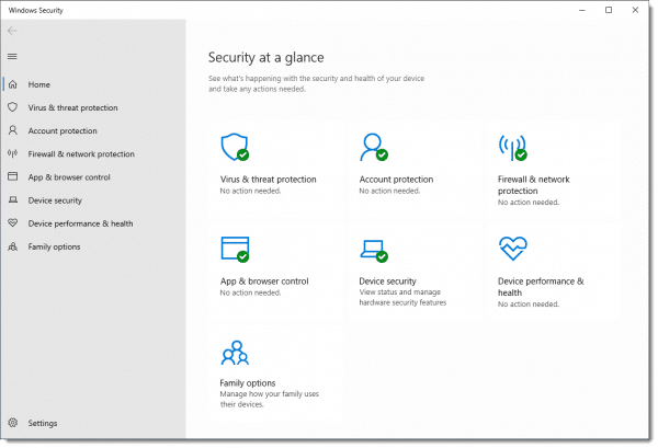 Widows Security in Windows 10
