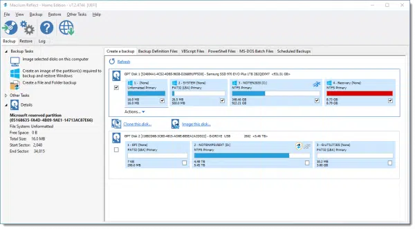 Macrium Reflect examining my disks