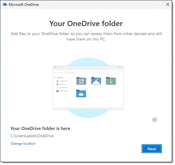 OneDrive folder location.