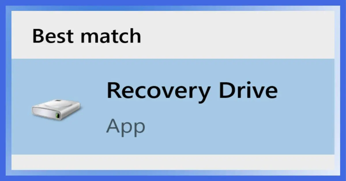 Recovery Drive in Search Results