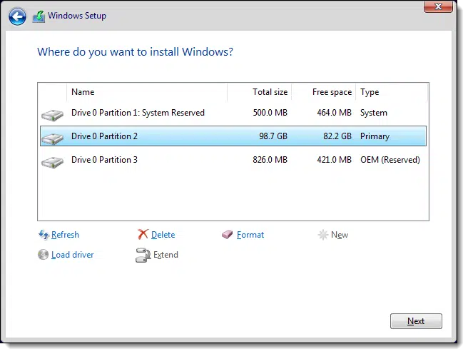Windows Setup - Partition Management