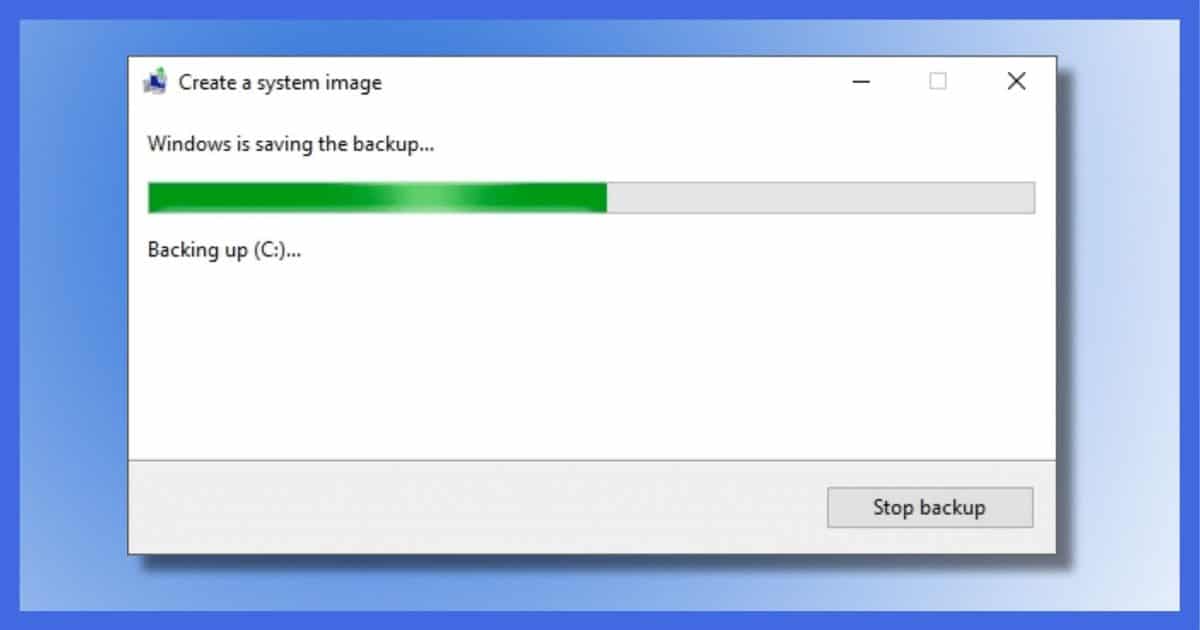 Windows 10 Backup Underway