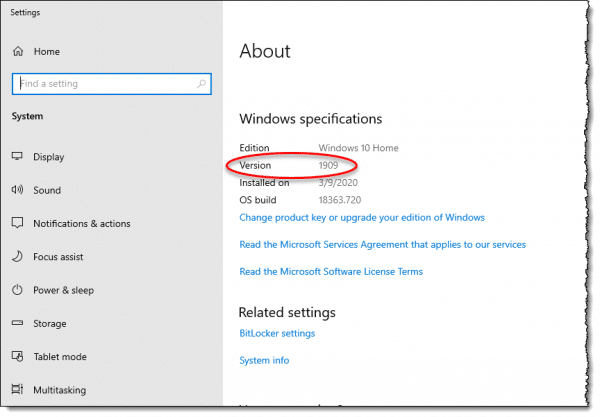About Windows 10 Showing Version
