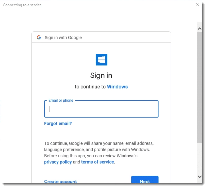Adding a Gmail account