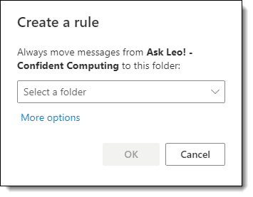 Basic Create a rule dialog