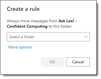 Basic Create a rule dialog
