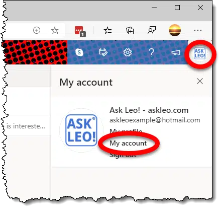 Microsoft My account link