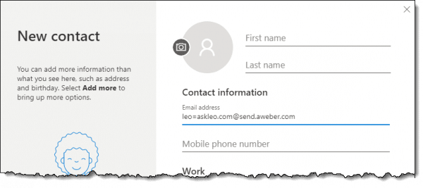 New contact with only an email address