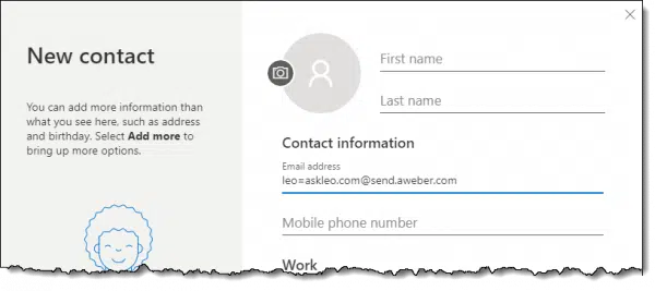 New contact with only an email address