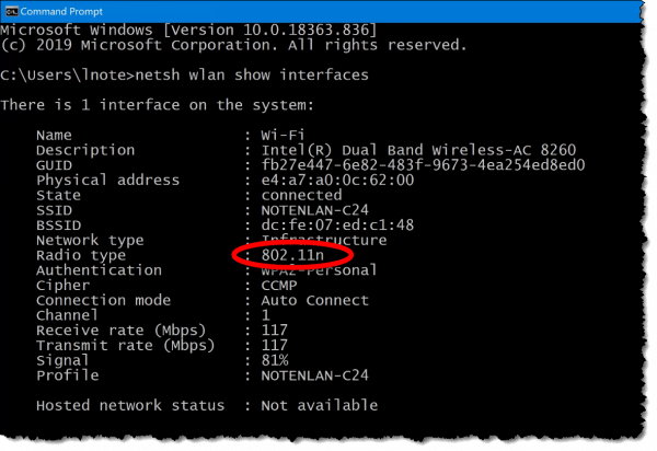 Wi-Fi radio type in use