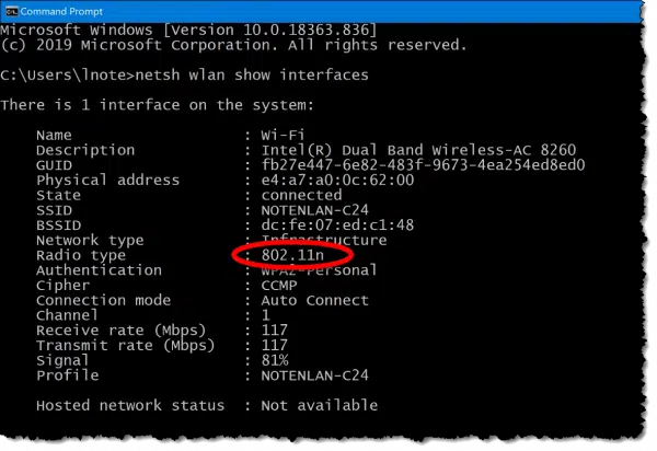 Wi-Fi radio type in use