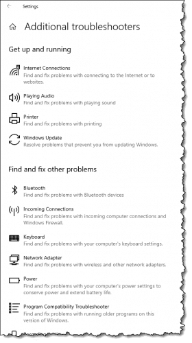 Additional Troubleshooters