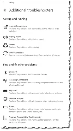 Additional Troubleshooters