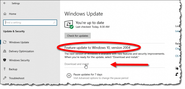 Windows Update with a Feature Update available