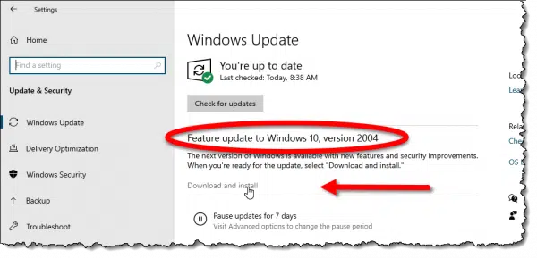 Windows Update with a Feature Update available